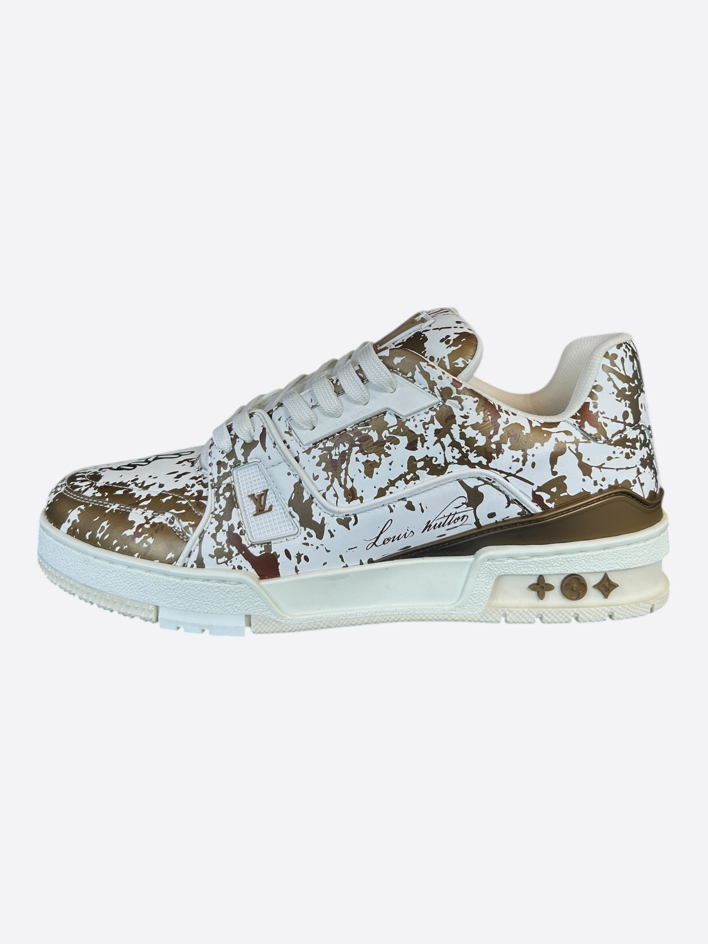 Louis Vuitton White & Gold Paint Splatter Trainers