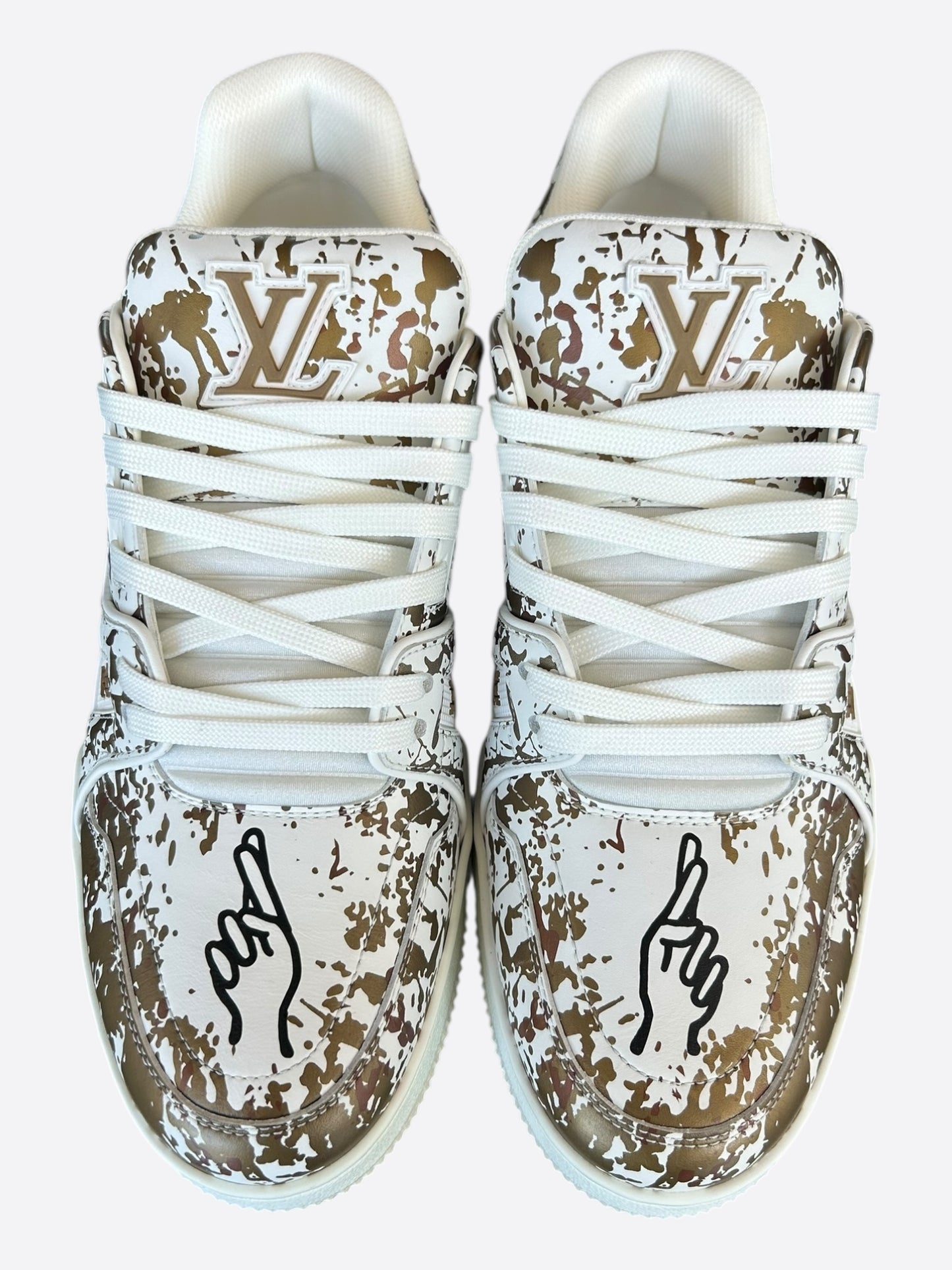 Louis Vuitton White & Gold Paint Splatter Trainers