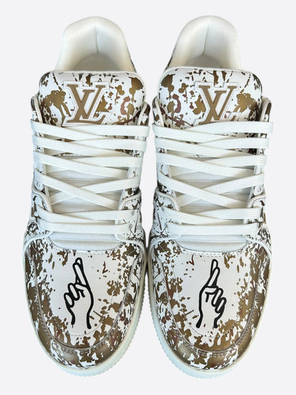 Louis Vuitton White & Gold Paint Splatter Trainers