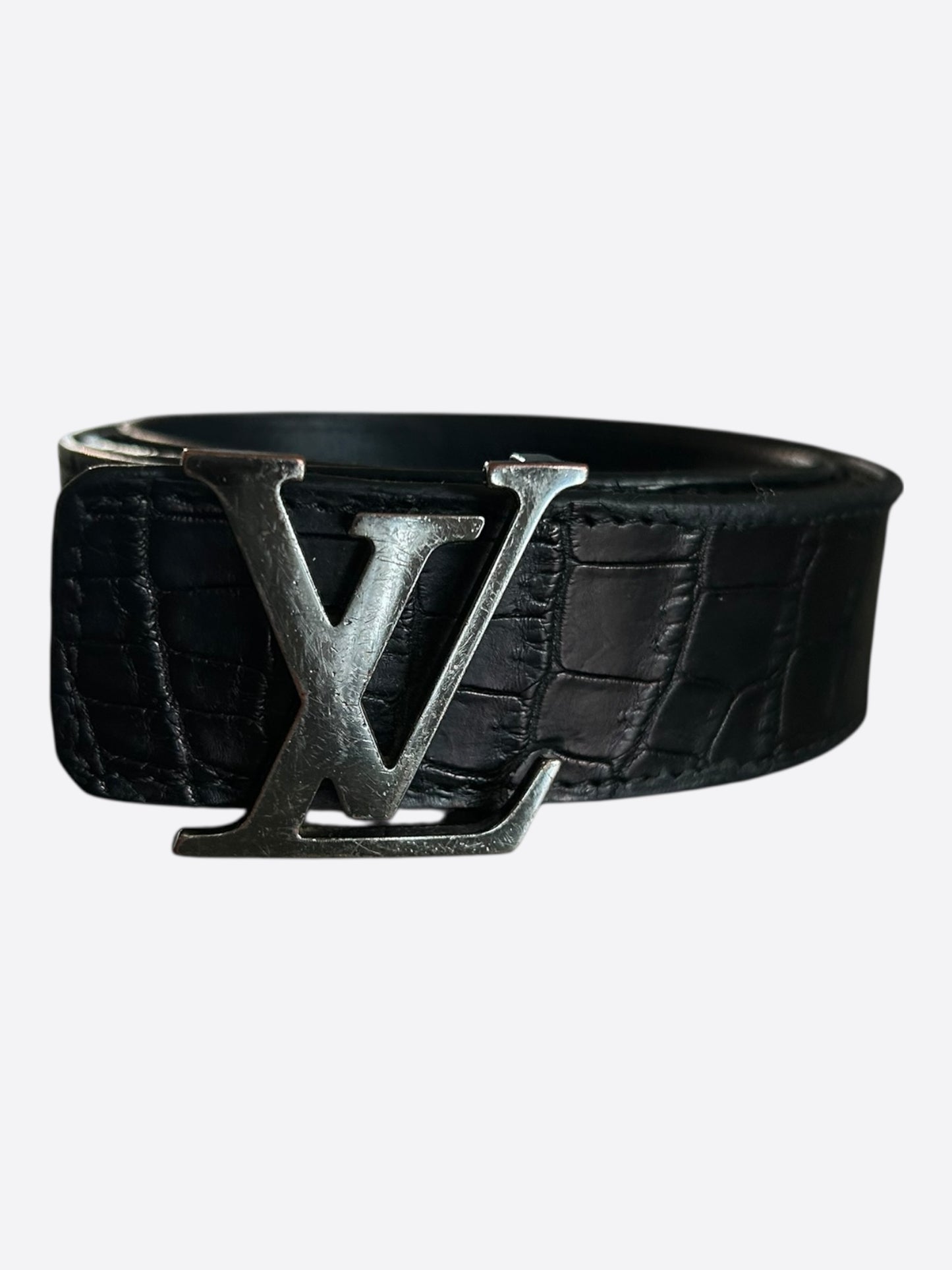 Louis Vuitton Black Crocodile LV Logo Belt