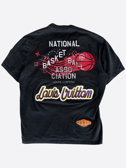 Louis Vuitton NBA Black Embroidered Patches T-Shirt