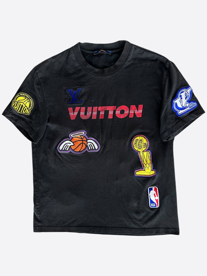 Louis Vuitton NBA Black Embroidered Patches T-Shirt