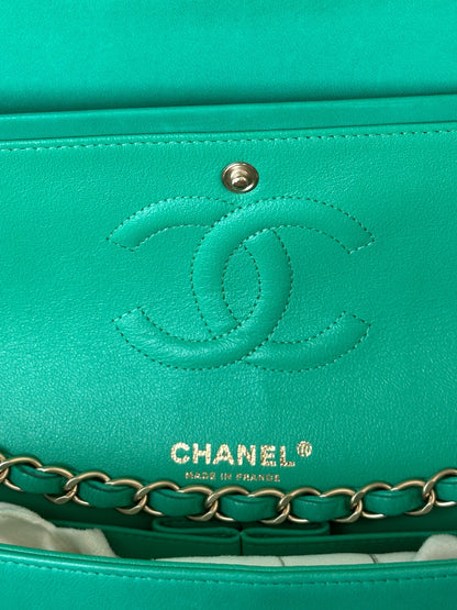 Chanel Green Lambskin Quilted Medium Flap Bag