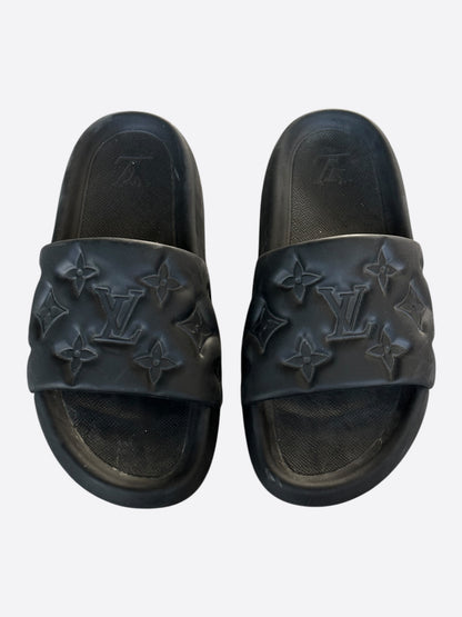 Louis Vuitton Black Embossed Monogram Waterfront Mule Sandals