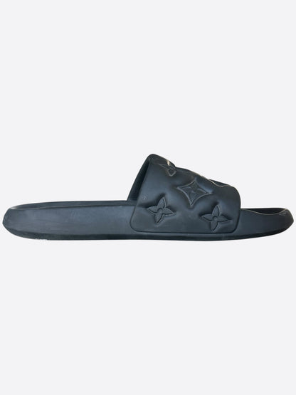 Louis Vuitton Black Embossed Monogram Waterfront Mule Sandals