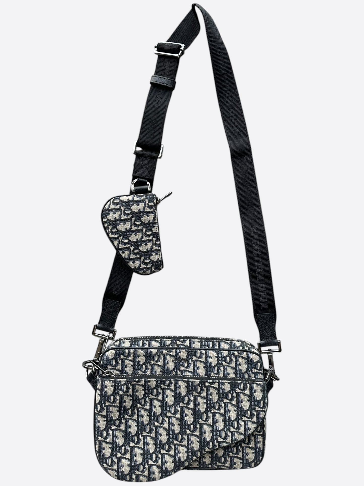 Dior Beige & Black Oblique Saddle Triple Pouch Messenger Bag