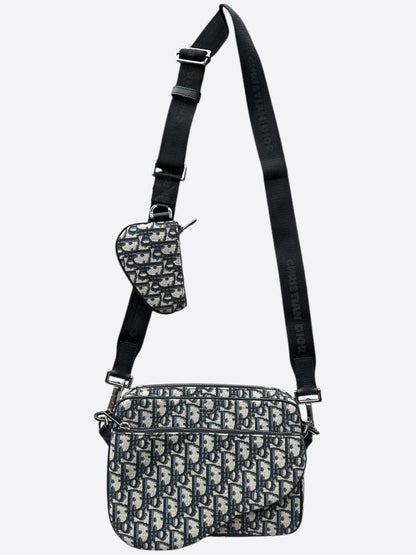 Dior Beige & Black Oblique Saddle Triple Pouch Messenger Bag