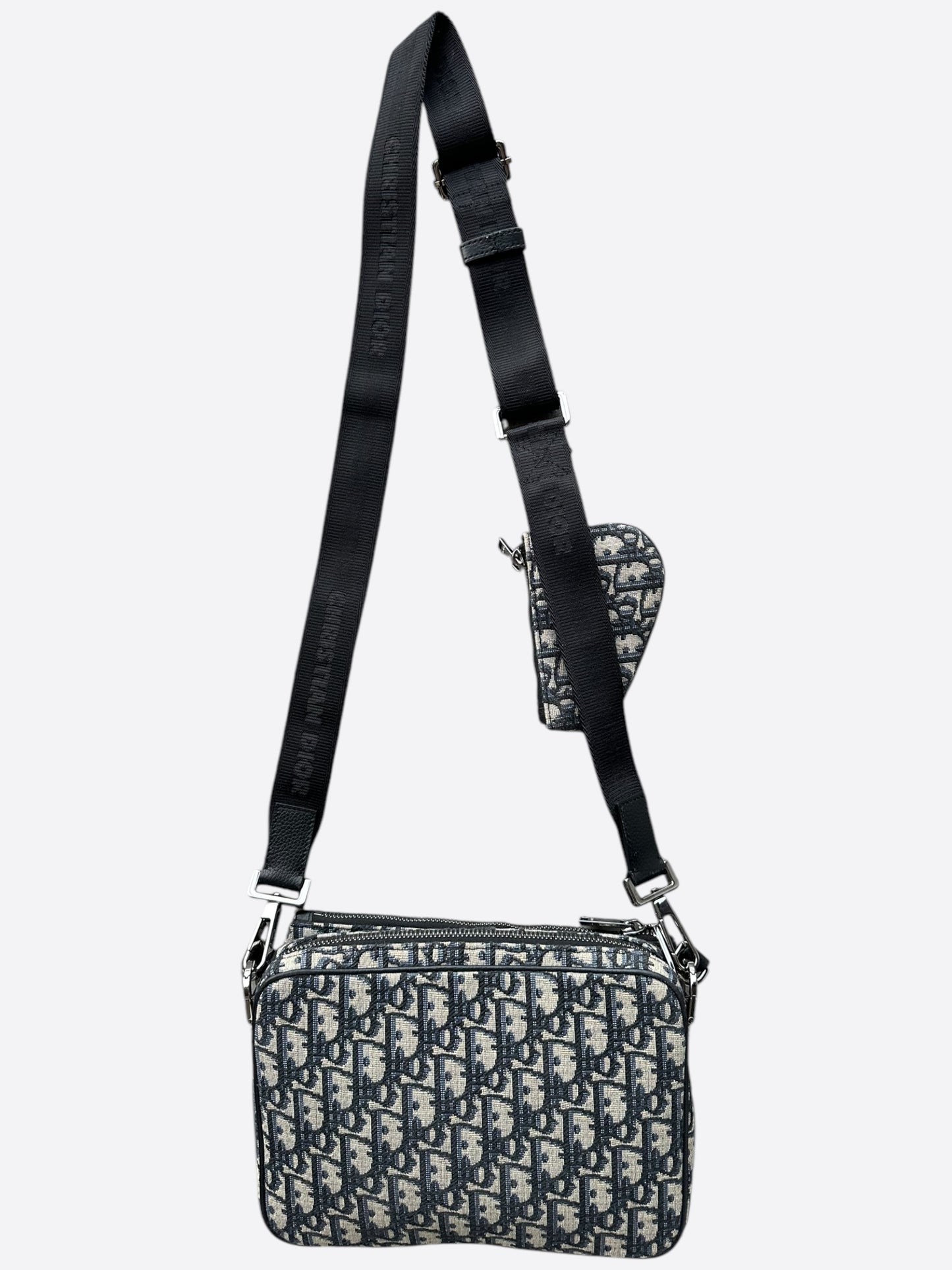 Dior Beige & Black Oblique Saddle Triple Pouch Messenger Bag