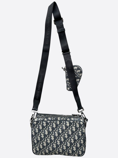 Dior Beige & Black Oblique Saddle Triple Pouch Messenger Bag