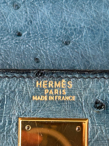 Hermes Blue Ostrich & Gold Hardware Kelly 32