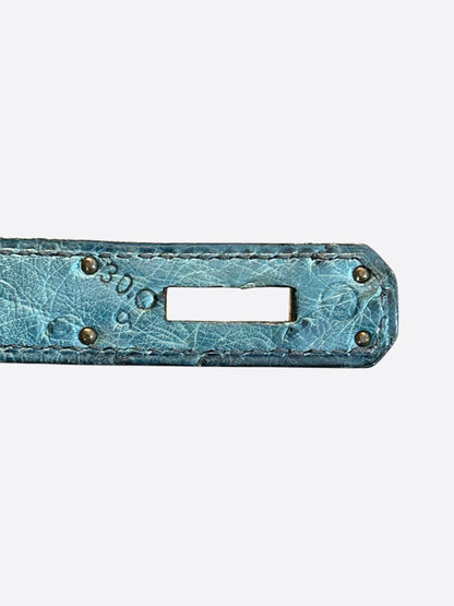 Hermes Blue Ostrich & Gold Hardware Kelly 32