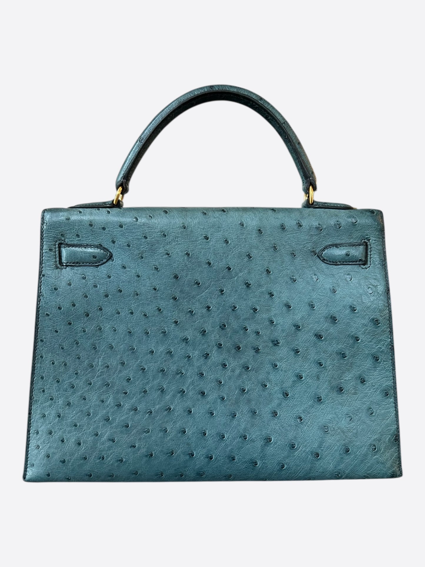 Hermes Blue Ostrich & Gold Hardware Kelly 32