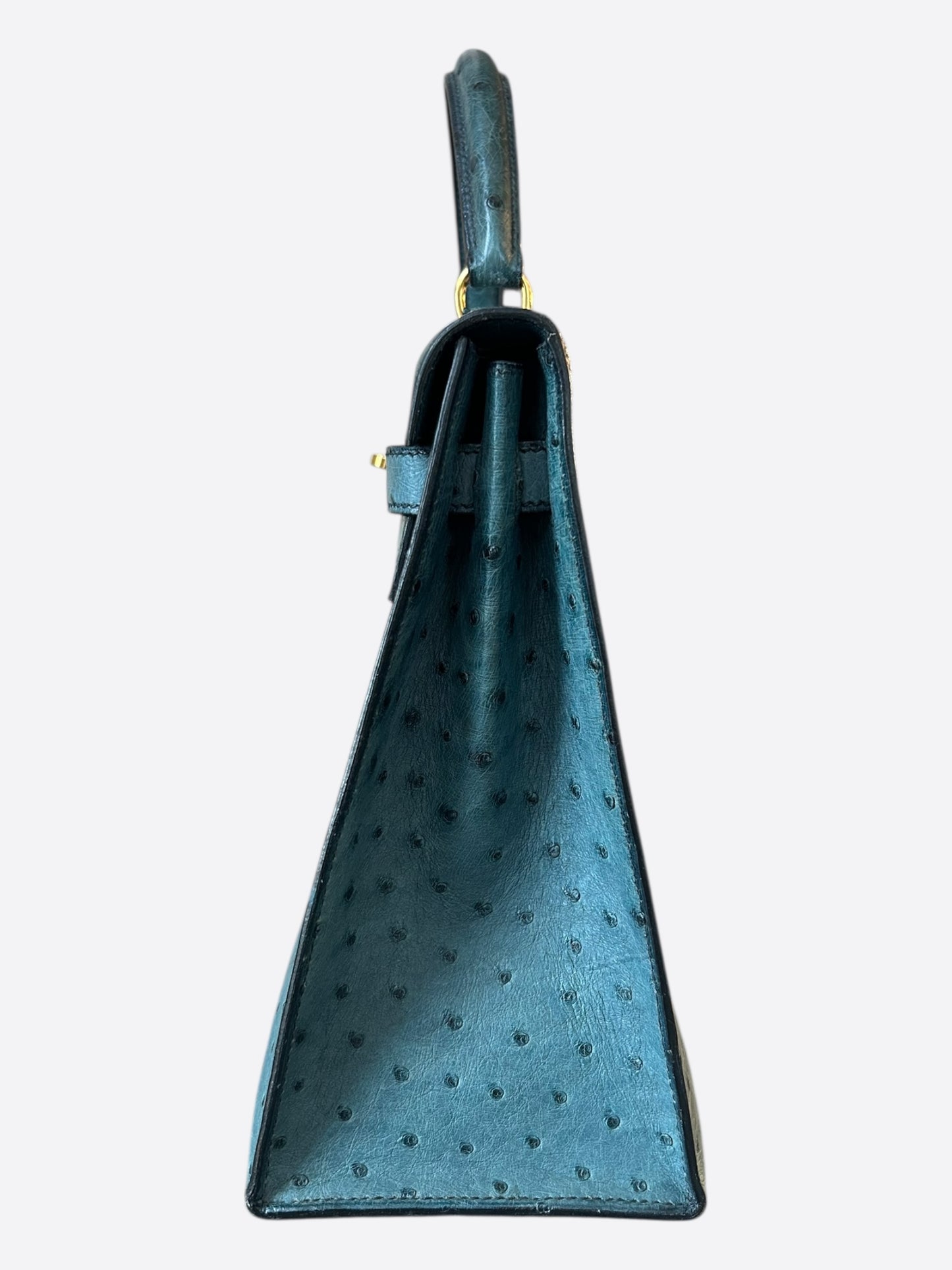 Hermes Blue Ostrich & Gold Hardware Kelly 32