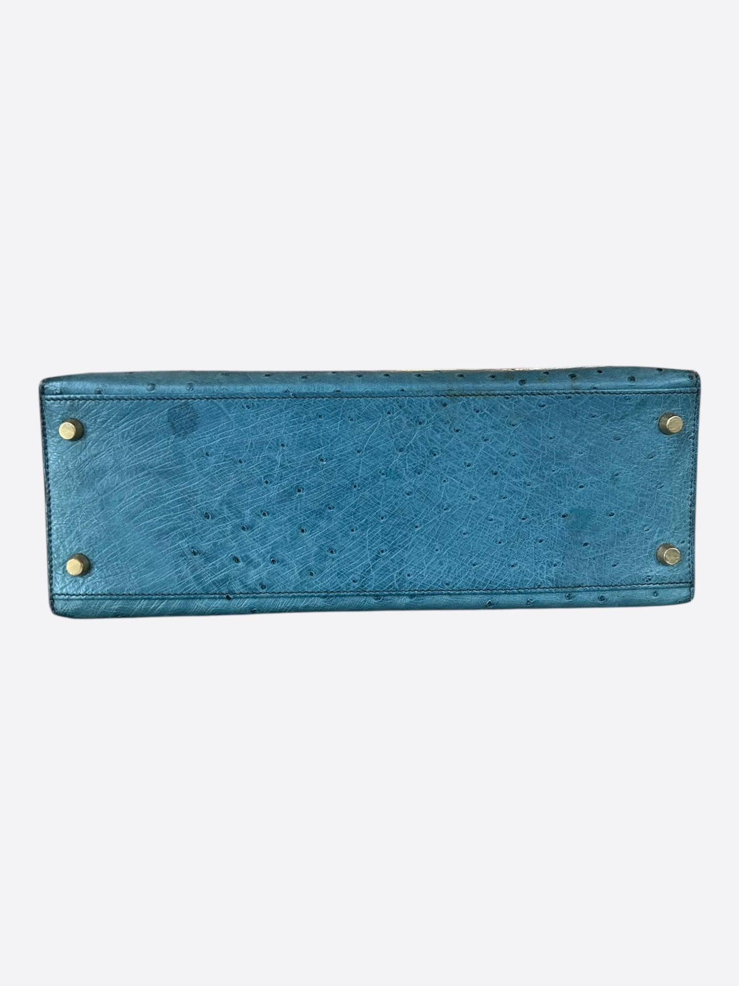 Hermes Blue Ostrich & Gold Hardware Kelly 32