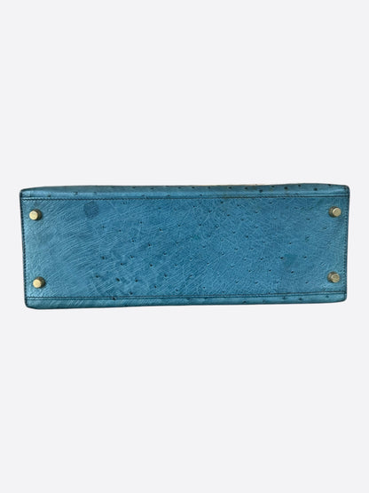 Hermes Blue Ostrich & Gold Hardware Kelly 32