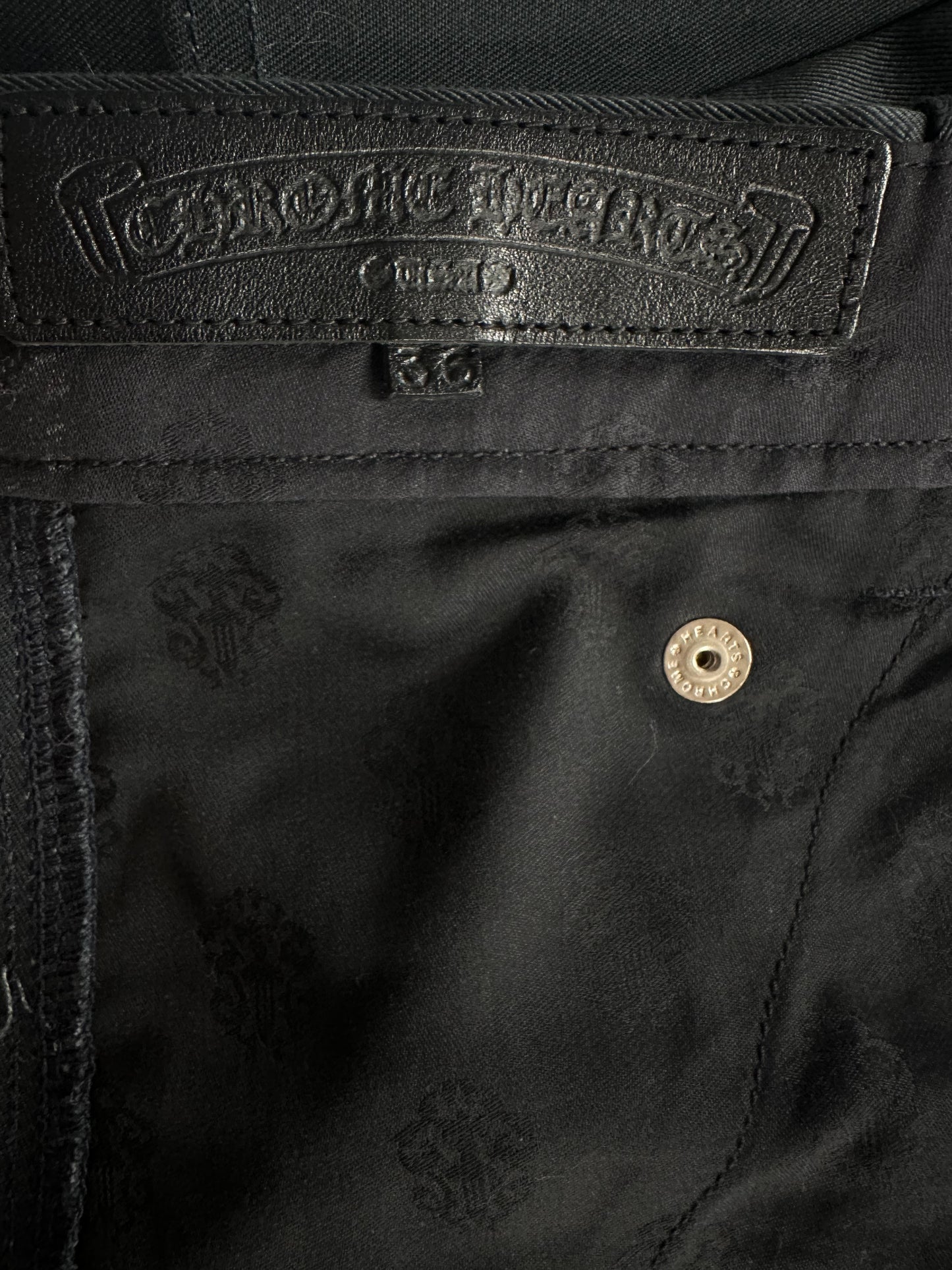 Chrome Hearts Black White & Blue Cross Patch Carpenter Pants