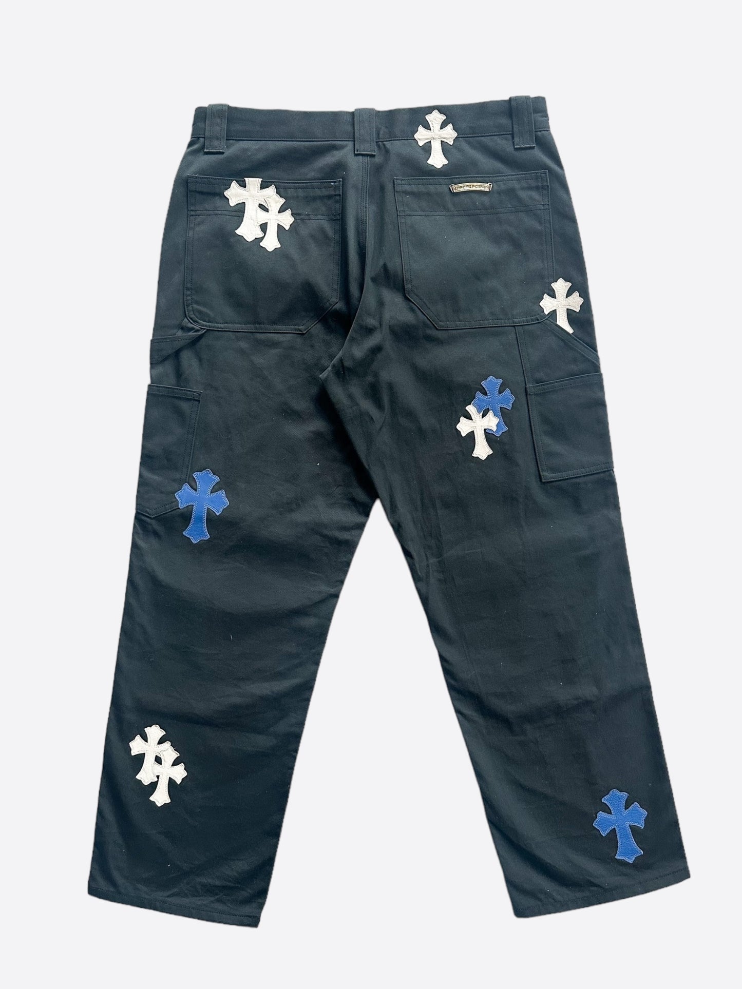 Chrome Hearts Black White & Blue Cross Patch Carpenter Pants