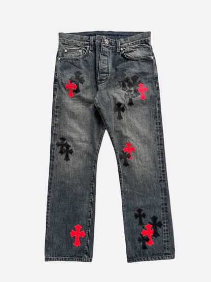 Chrome Hearts Grey Black & Red Cross Patch Jeans