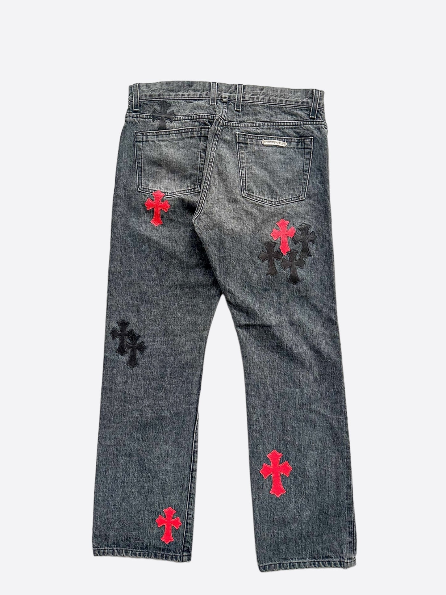 Chrome Hearts Grey Black & Red Cross Patch Jeans