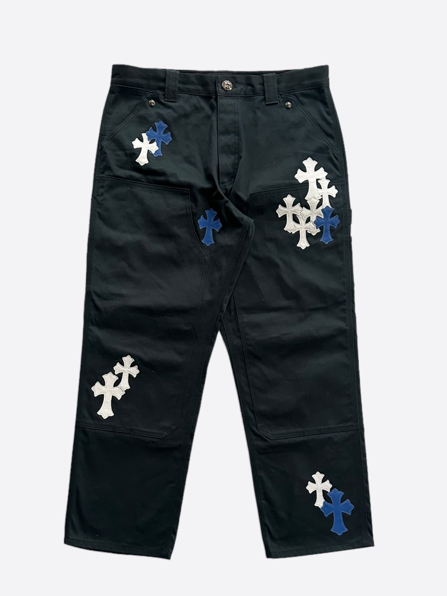 Chrome Hearts Black White & Blue Cross Patch Carpenter Pants