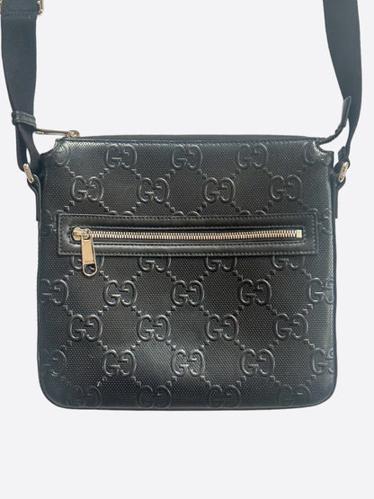 Gucci Black Embossed GG Monogram Messenger Bag