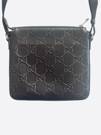 Gucci Black Embossed GG Monogram Messenger Bag