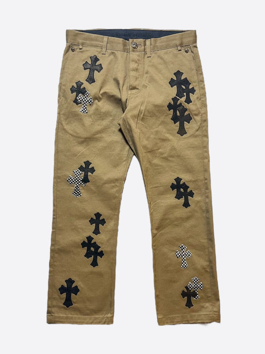 Chrome Hearts Tan Black & Checkered Cross Patch Chinos