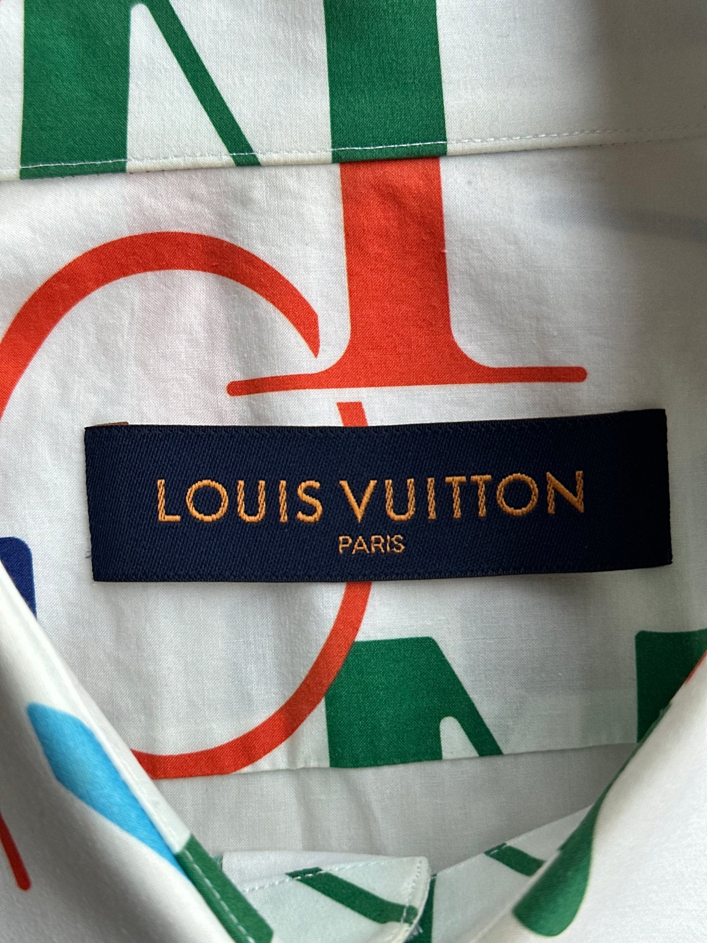 Louis Vuitton White Multicolor Electric Letters Button Up Shirt
