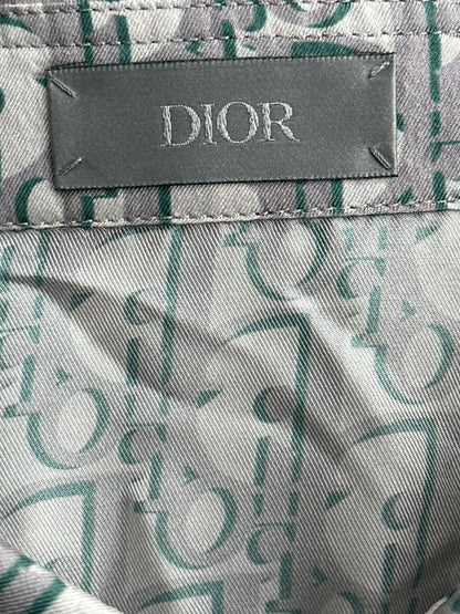 Dior Grey & Green Oblique Silk Button Up Shirt