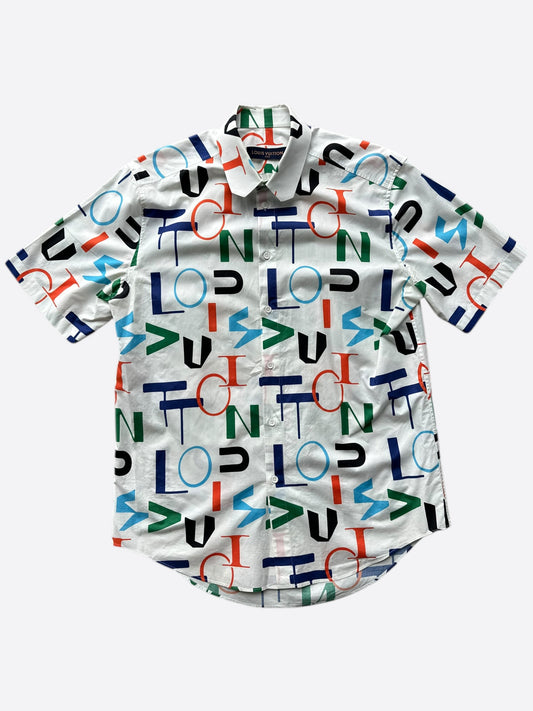 Louis Vuitton White Multicolor Electric Letters Button Up Shirt