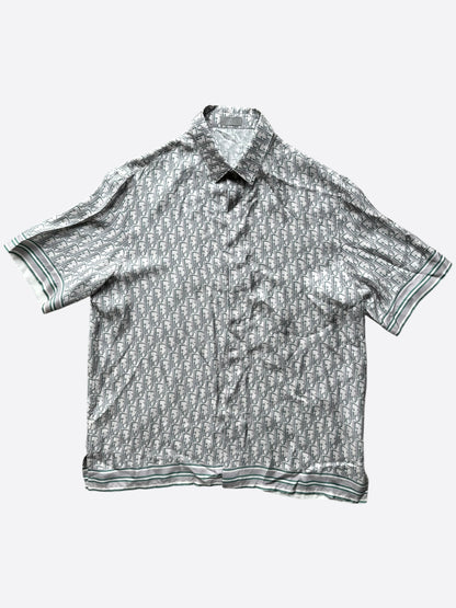 Dior Grey & Green Oblique Silk Button Up Shirt