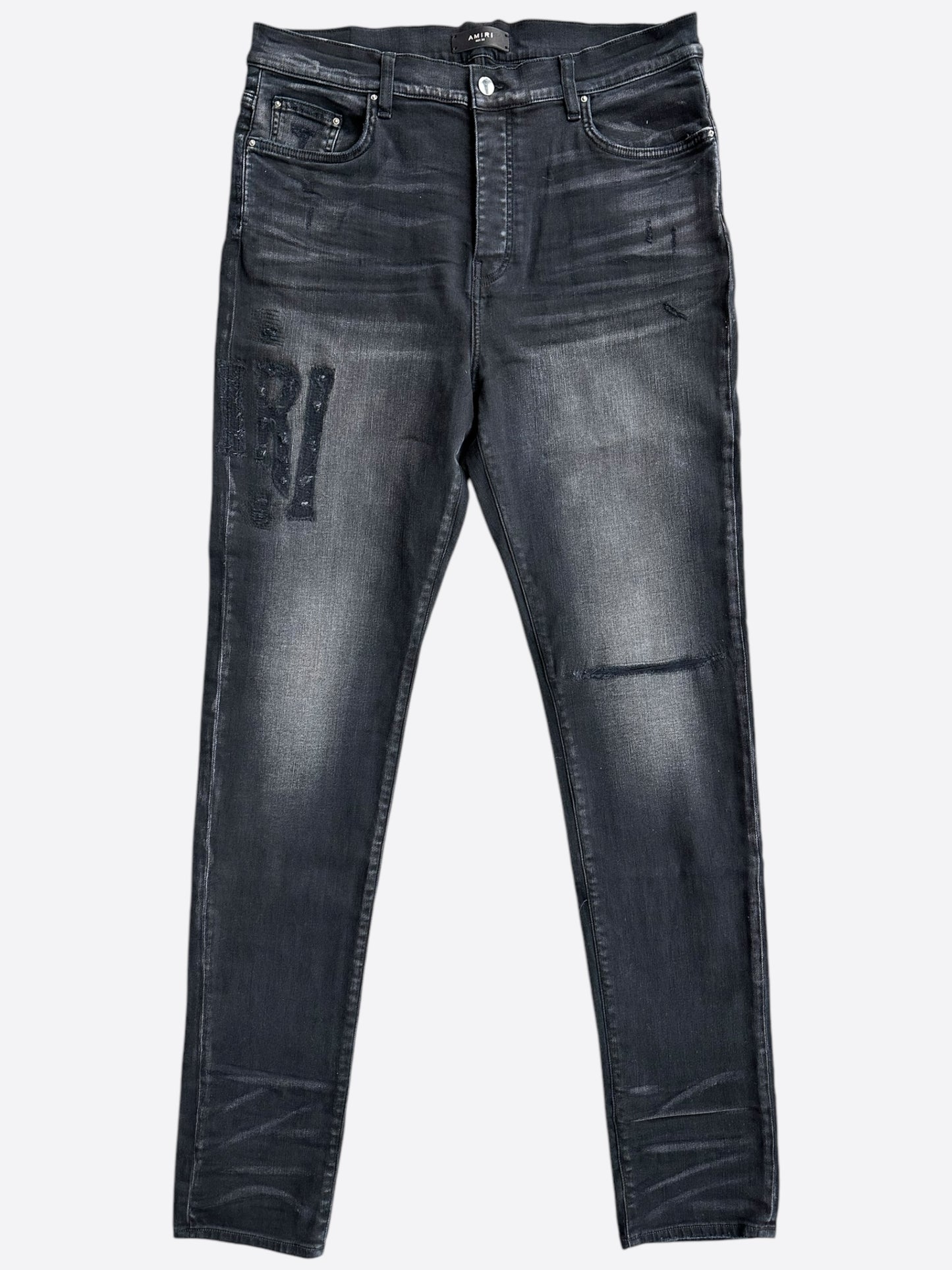 Amiri Aged Black Distressed Logo Jeans