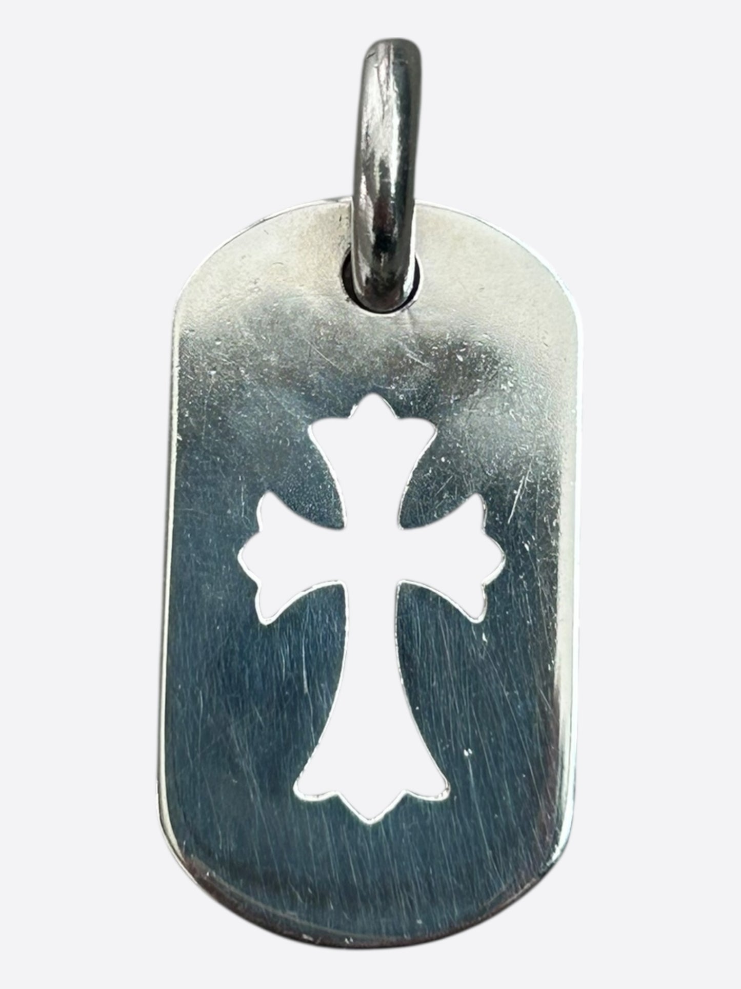 Chrome Hearts Silver Cross Dog Tag Pendant