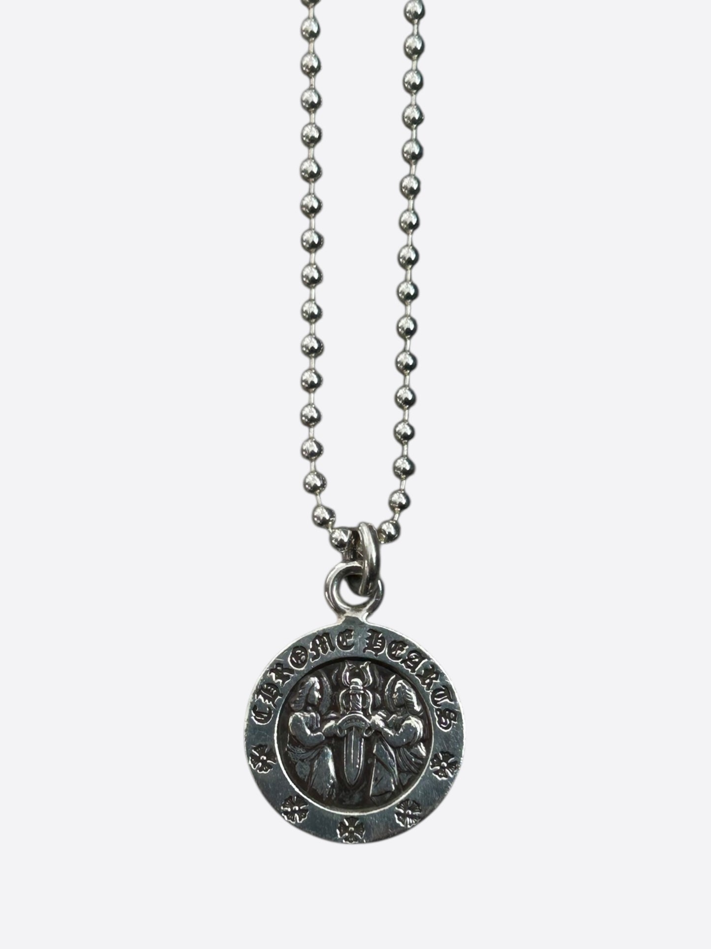 Chrome Hearts Silver Angel Medallion Necklace