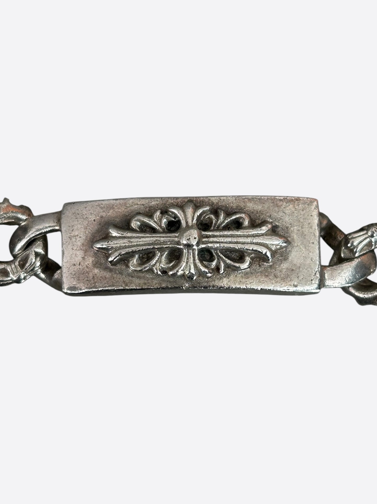 Chrome Hearts Silver Fancy Link Floral Cross Cuban Bracelet