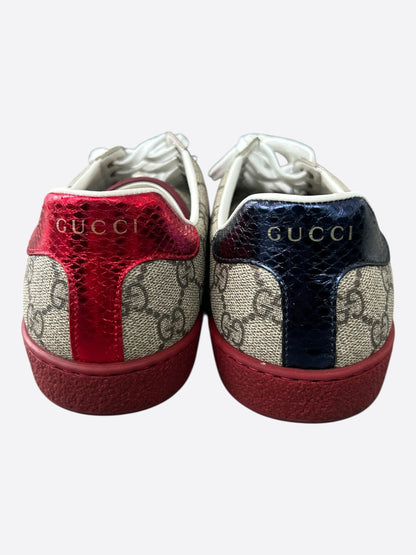 Gucci Beige GG Monogram Striped Ace Sneaker