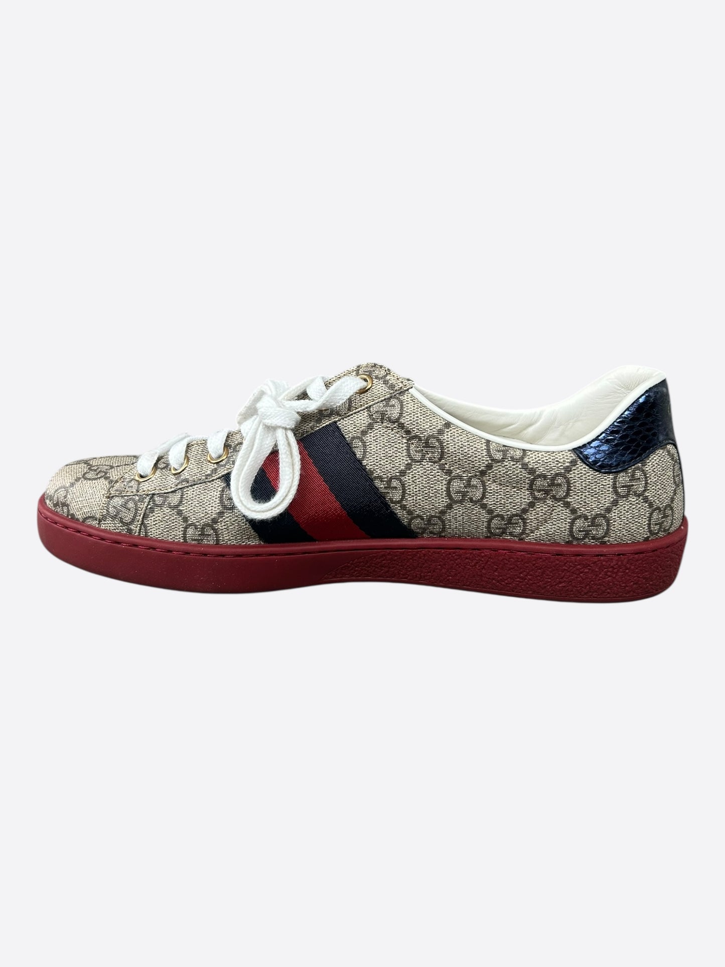Gucci Beige GG Monogram Striped Ace Sneaker