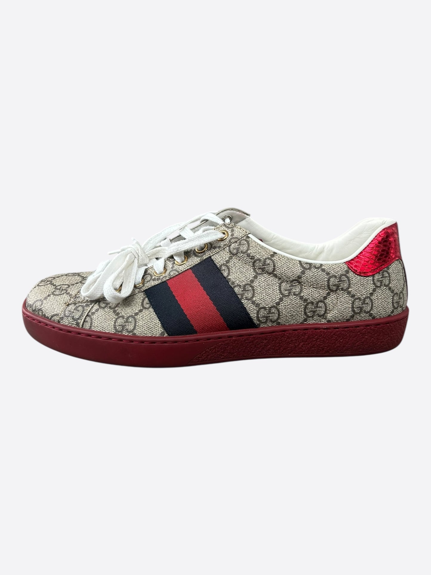 Gucci Beige GG Monogram Striped Ace Sneaker