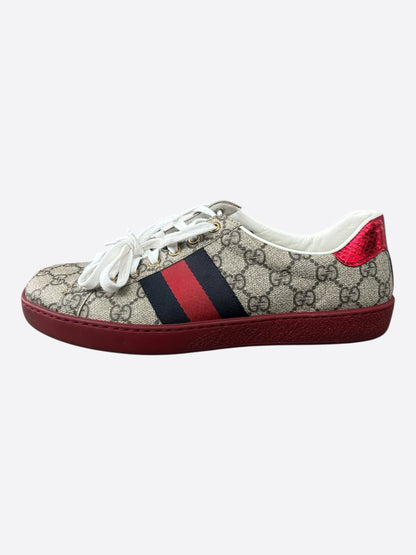 Gucci Beige GG Monogram Striped Ace Sneaker