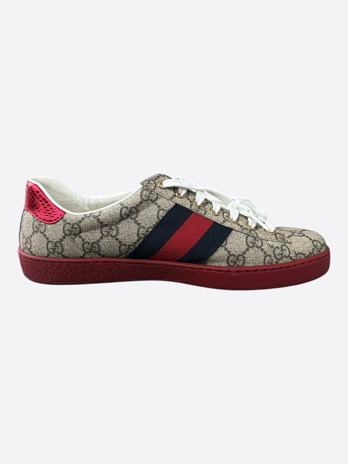Gucci Beige GG Monogram Striped Ace Sneaker