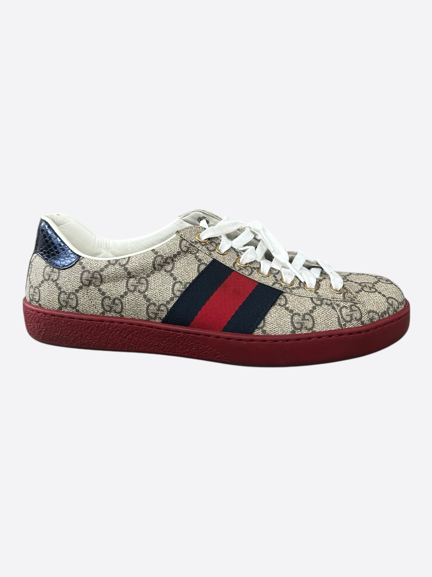 Gucci Beige GG Monogram Striped Ace Sneaker