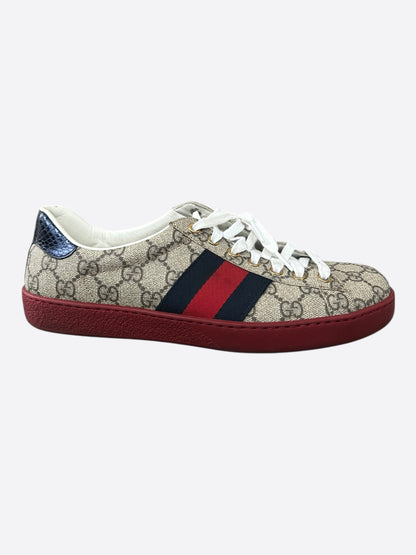 Gucci Beige GG Monogram Striped Ace Sneaker