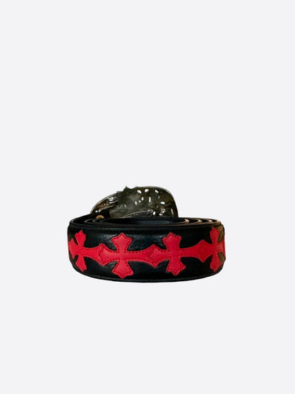 Chrome Hearts Black & Red Cross Patch Cemetery Belt