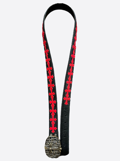 Chrome Hearts Black & Red Cross Patch Cemetery Belt