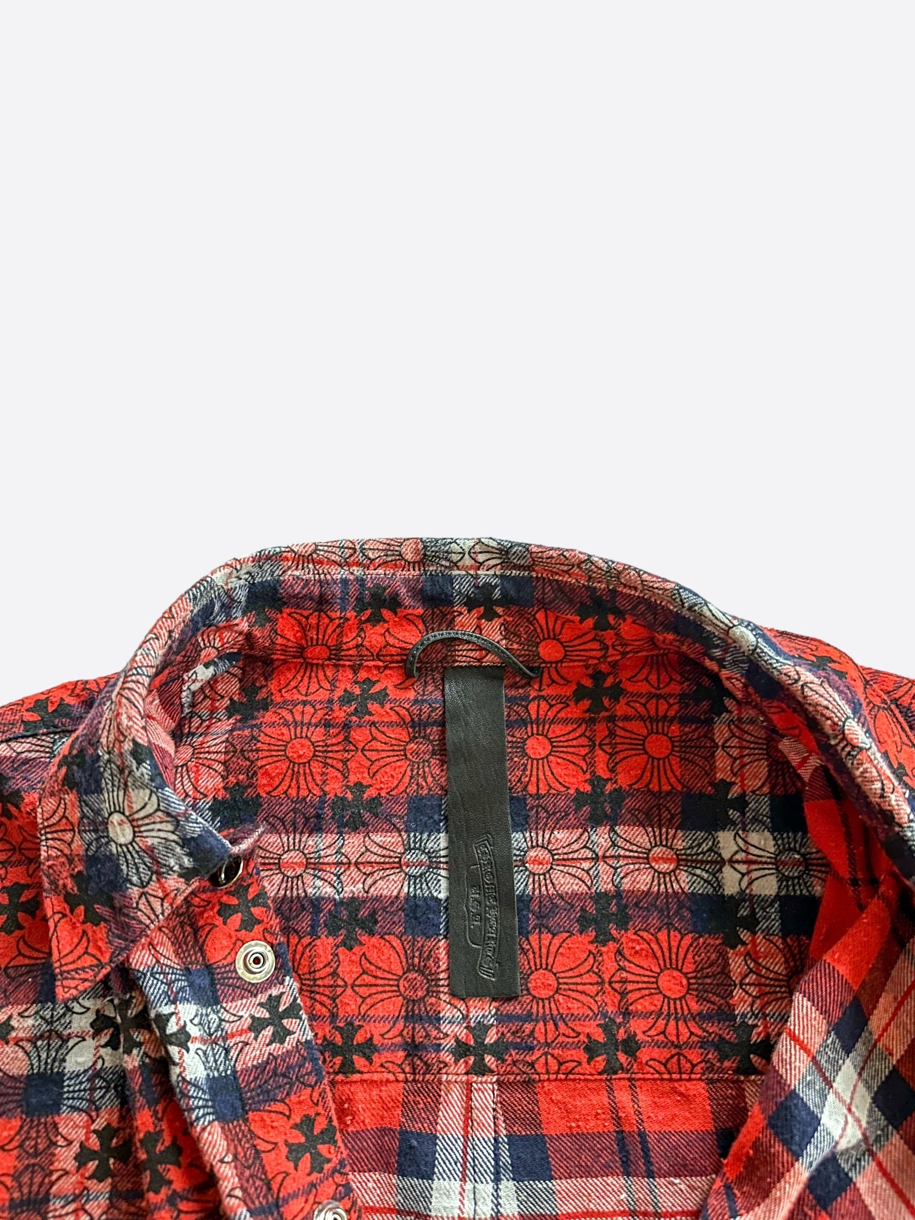トップス CHROMEHEARTS Cross Patch Check Shirt Chrome Hearts Blue Cross Patch Jacquard Button Up Shirt