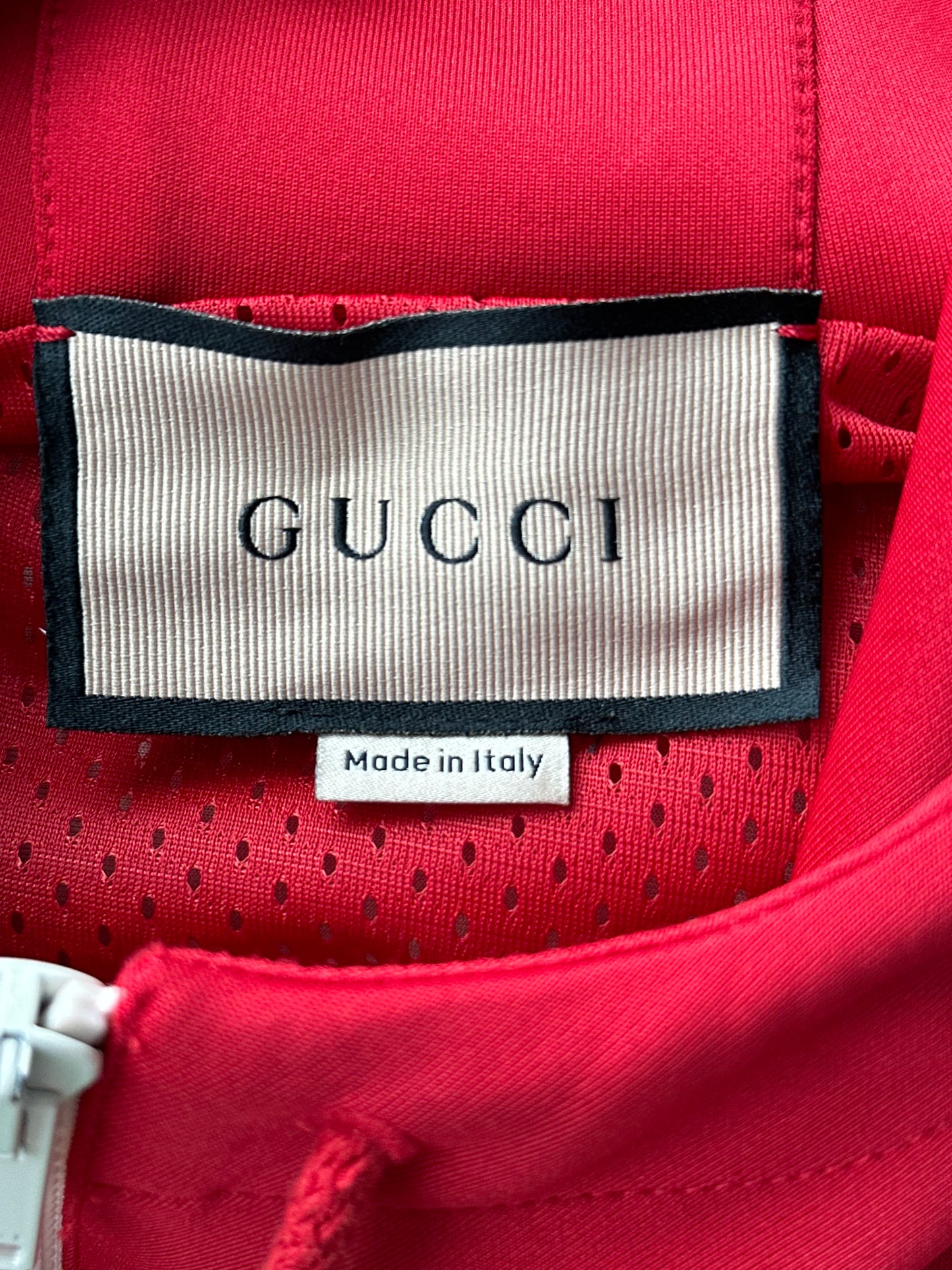 Gucci Green & Red Embossed Logo Anorak Hoodie