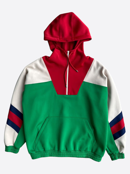 Gucci Green & Red Embossed Logo Anorak Hoodie