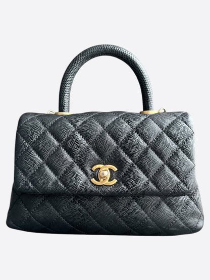 Chanel Black Caviar Quilted Small Top Handle Bag