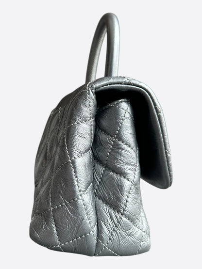 Chanel Metallic Grey Calfskin Quilted Coco Small Top Handle Bag