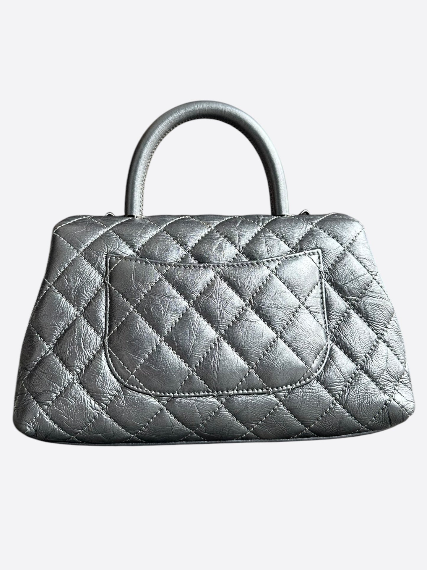 Chanel Metallic Grey Calfskin Quilted Coco Small Top Handle Bag